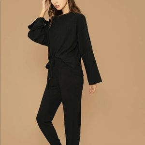 Sweatsuit matching set - Drop Shoulder Rib-knit Sleeve Top & Pants Set